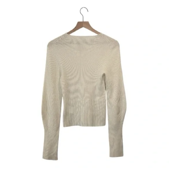 Low Classic Women's Cream Crew Neck Sweater, Ribbed, 100% Fine Merino Wool, S